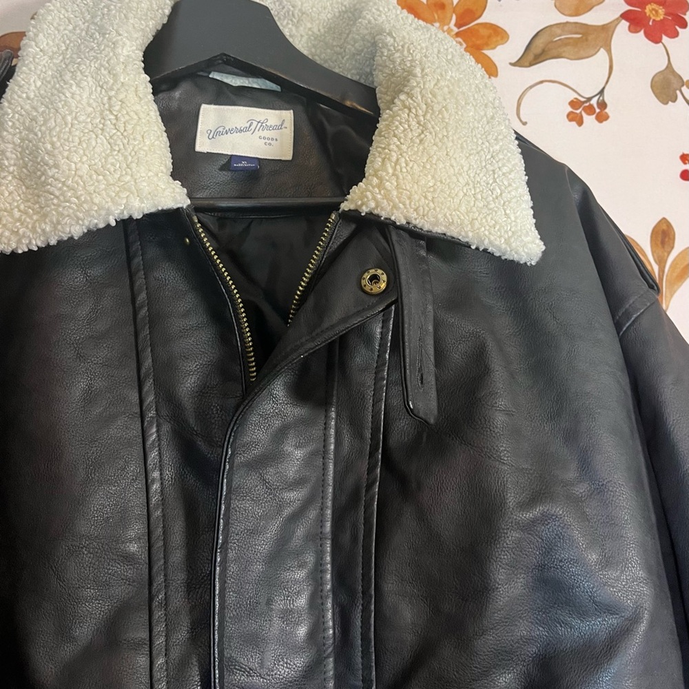 Universal Thread Women’s XL Faux Leather Dark Brown Belted Waist Bomber Jacket